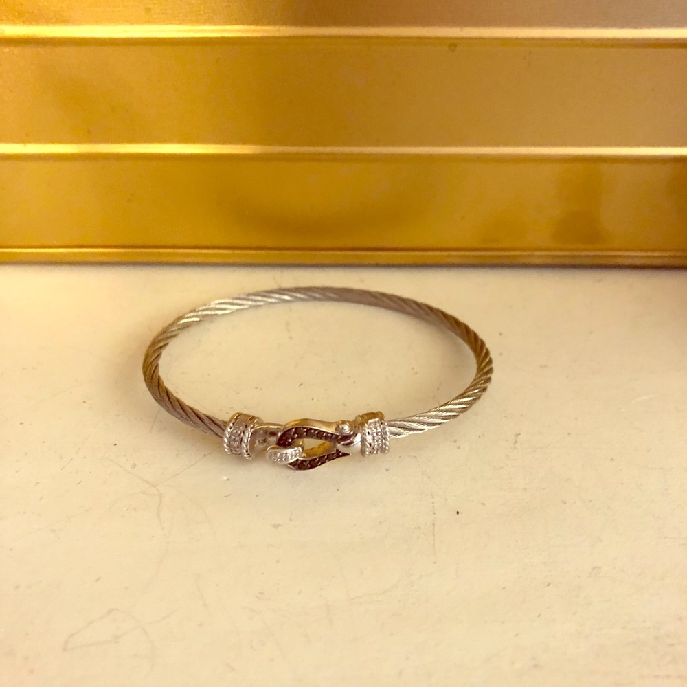 Silver wire pave diamond bracelet